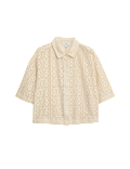 Pure Cotton Crochet Short Sleeve Beach Shirt
