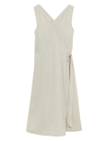 Linen Rich V-Neck Tie Waist Midi Wrap Dress