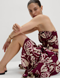 Pure Cotton Printed Shirred Cropped Bandeau Beach Top