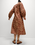 Pure Cotton Printed Tie Neck Puff Sleeve Midaxi Kaftan Dress