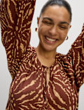 Pure Cotton Printed Tie Neck Puff Sleeve Midaxi Kaftan Dress