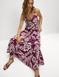 Pure Cotton Printed V-Neck Beach Dress