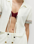 Linen Rich Beaded Tie Front Beach Shirt