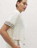 Linen Rich Beaded Tie Front Beach Shirt