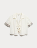 Linen Rich Beaded Tie Front Shirt