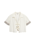 Linen Rich Beaded Tie Front Shirt
