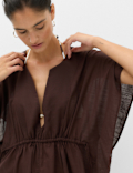 Pure Cotton Tie Detail Mini Kaftan Dress