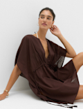 Pure Cotton Tie Detail Mini Kaftan Dress
