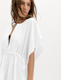 Pure Cotton Tie Detail Mini Kaftan Dress