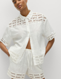 Pure Cotton Lace Insert Short Sleeve Shirt