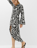 Linen Lyocell Blend Printed Midi Shirt Dress