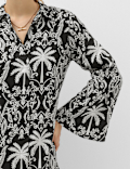 Linen Lyocell Blend Printed Midi Shirt Dress
