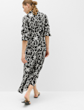 Linen Lyocell Blend Printed Midi Shirt Dress
