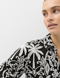 Linen Lyocell Blend Printed Midi Shirt Dress