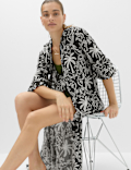 Linen Lyocell Blend Printed Midi Shirt Dress