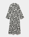 Linen Lyocell Blend Printed Midi Shirt Dress
