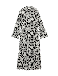Linen Lyocell Blend Printed Midi Shirt Dress