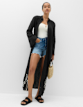 Linen Rich Palm Tree Collared Midi Shirt Dress