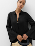 Linen Rich Palm Tree Collared Midi Shirt Dress
