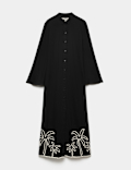 Linen Rich Palm Tree Collared Midi Shirt Dress