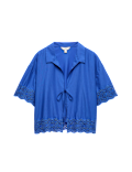 Pure Cotton Cutwork Detail Tie Front Beach Shirt