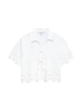 Pure Cotton Broderie Tie Front Beach Shirt
