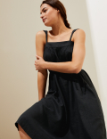 Linen Rich Square Neck Midi Shift Dress