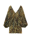 Animal Print Balloon Sleeve Mini Beach Dress