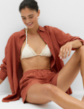 Cotton Rich Collared Beach Cover Up Shirt