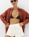 Cotton Rich Textured High Waisted Beach Shorts