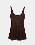 Pure Linen Square Neck Peplum Top