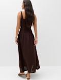 Pure Linen Scoop Neck Waisted Midaxi Dress