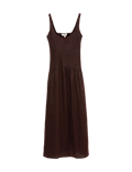 Pure Linen Scoop Neck Waisted Midaxi Dress