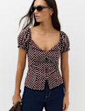 Linen Rich Polka Dot Square Neck Top
