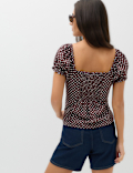 Linen Rich Polka Dot Square Neck Top