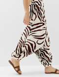 Pure Cotton Animal Print High Waisted Parachute Trousers