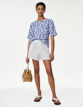 Pure Linen Printed Round Neck T-Shirt