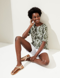 Pure Linen Printed Round Neck T-Shirt