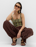 Printed Padded Belted Square Neck Swimsuit