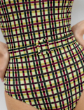 Printed Padded Belted Square Neck Swimsuit