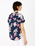 Pure Linen Floral V-Neck Blouse