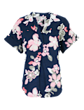 Pure Linen Floral V-Neck Blouse