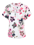 Pure Linen Floral V-Neck Blouse