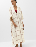 Checked Midi Kaftan Beach Dress with Linen