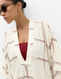 Checked Midi Kaftan Beach Dress with Linen
