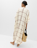 Checked Midi Kaftan Beach Dress with Linen