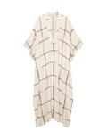 Checked Midi Kaftan Beach Dress with Linen