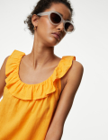 Linen Blend Ruffle Vest Top