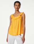 Linen Blend Ruffle Vest Top