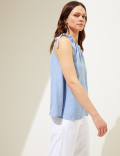 Linen Rich High Neck Tie Detail Cami Top